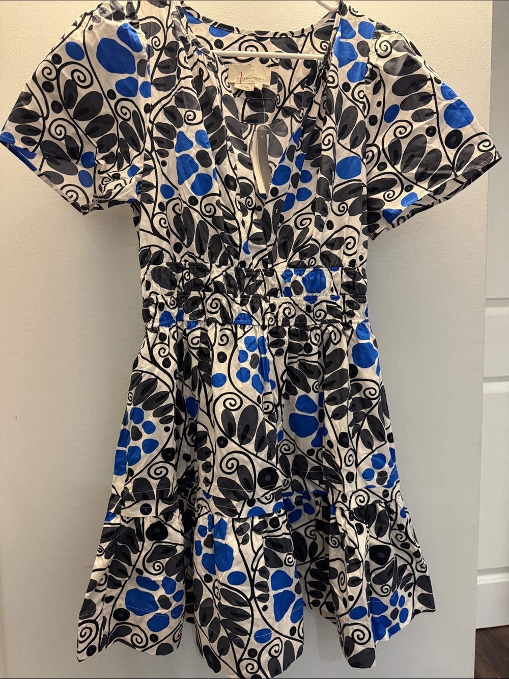 Anthropologie White Dress with Blue and Black Floral Print - Picture 10 of 10